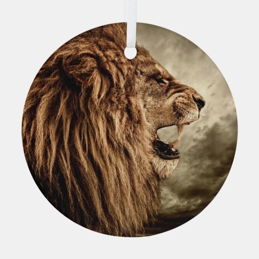 Brullende Leeuw: Majestueuze  kunst. Glas Ornament (Achterkant)