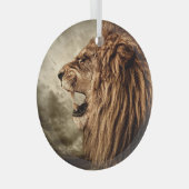 Brullende Leeuw: Majestueuze  kunst. Glas Ornament (Voorkant Rechts)