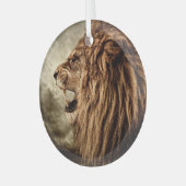 Brullende Leeuw: Majestueuze  kunst. Glas Ornament (Voorkant links)