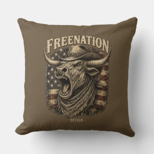 Brullende Longhorn Stier Amerikaanse Vlag western Kussen