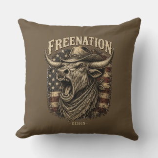 Brullende Longhorn Stier Amerikaanse Vlag western Kussen