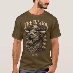 Brullende Longhorn Stier Amerikaanse Vlag Western T-shirt