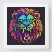 "Brullende Majesteit Tijger Gezicht Wandklok" Vierkante Klok (Voorkant)