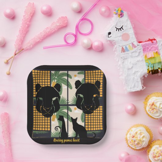 Brullende Pumas Harten Papieren Bordje (Feest)