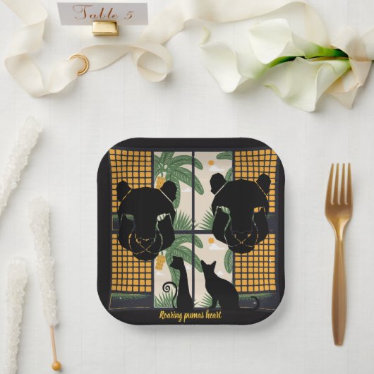 Brullende Pumas Harten Papieren Bordje (Huwelijk)