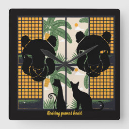 Brullende Pumas Harten Vierkante Klok