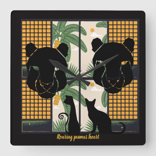 Brullende Pumas Harten Vierkante Klok (Voorkant)