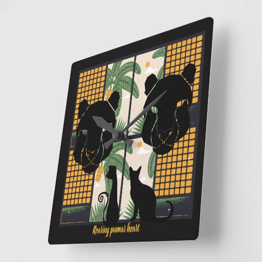 Brullende Pumas Harten Vierkante Klok (Hoek)