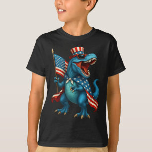 Brullende T Rex-dinosaurus 4 juli Amerikaanse vlag T-shirt