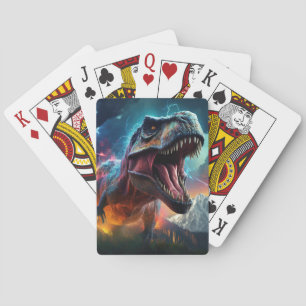 Brullende T Rex Stormachtige Berg Dinosaurus Pokerkaarten