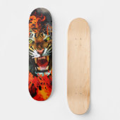 Brullende Tijger Abstracte Vuur Vlam Straatkunst Persoonlijk Skateboard (Voorkant)