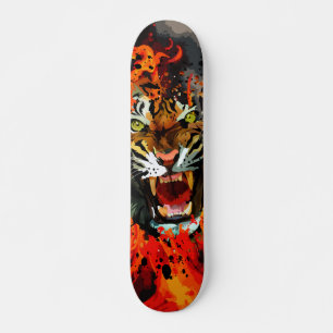 Brullende Tijger Abstracte Vuur Vlam Straatkunst Persoonlijk Skateboard