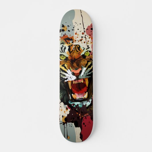 Brullende Tijger Verfspatten Moderne Straatkunst Persoonlijk Skateboard (Voorkant)