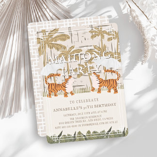 Brullende Tijgers Beige Chinoiserie Mahjong Verjaa Kaart