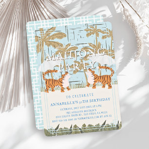 Brullende Tijgers Blauwe Chinoiserie Mahjong Verja Kaart