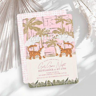 Brullende Tijgers Roze Chinoiserie Mahjong Feest Kaart