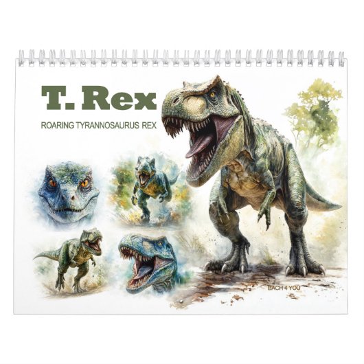 Brullende Tyrannosaurus Rex Aquarel Kalender (Hoes)