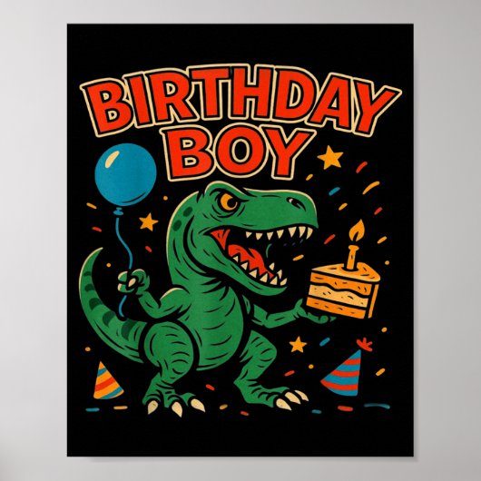 Brullende verjaardagsjongen dinosaurus viering ont poster (Voorkant)