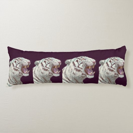 Brullende Witte Tijger – Body Pillow Ontwerp Lichaamskussen (Voorkant)