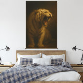Brullende Witte Tijger – Fijne Kunst Premium Canva Canvas Afdruk (Insitu (Slaapkamer))