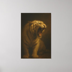 Brullende Witte Tijger – Fijne Kunst Premium Canva Canvas Afdruk