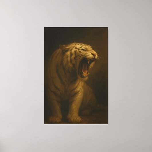 Brullende Witte Tijger – Fijne Kunst Premium Canva Canvas Afdruk (Voorkant)