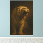 Brullende Witte Tijger – Fijne Kunst Premium Canva Canvas Afdruk (Insitu (Houten vloer))