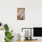 Brullende Witte Tijger Poster – Sierlijk Goud Desi (Thuiskantoor)