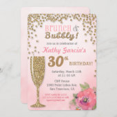 Brunch and Bubble Birthday Glitter Invitation Kaart (Voorkant / Achterkant)