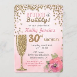 Brunch and Bubble Birthday Glitter Invitation Kaart