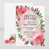Brunch and Bubble Peonies Vrijgezellenfeest Invite Kaart (Voorkant / Achterkant)