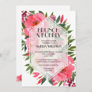 Brunch and Bubble Peonies Vrijgezellenfeest Invite Kaart