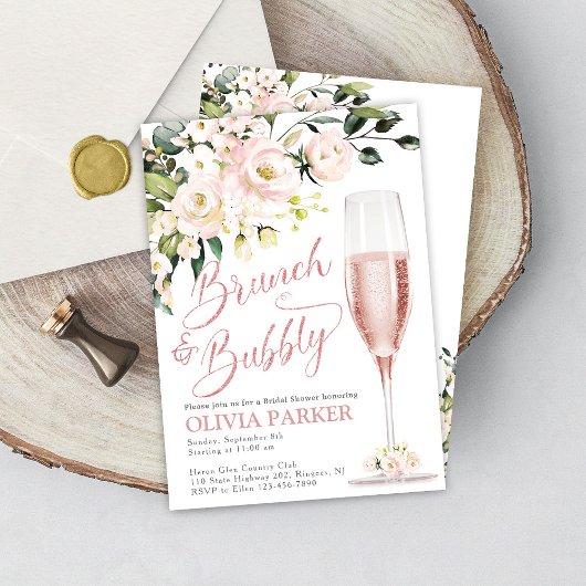 Brunch and Bubble Shower Invitation Roos Gold Kaart