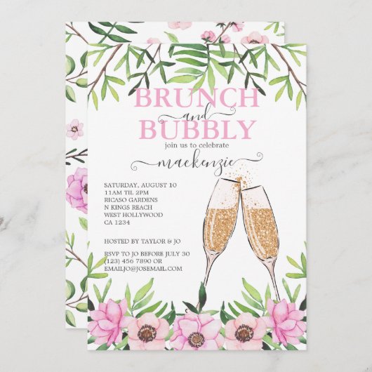 Brunch and Bubble Vrijgezellenfeest Personalized Kaart (Voorkant / Achterkant)
