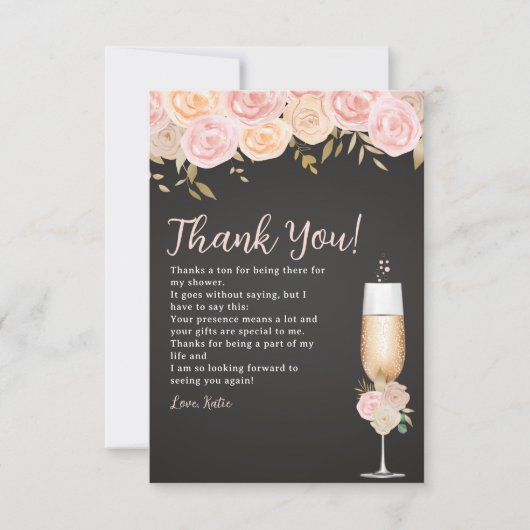 Brunch and Bubbly Bridal Shower Elegant Flowers Bedankkaart (Voorkant)