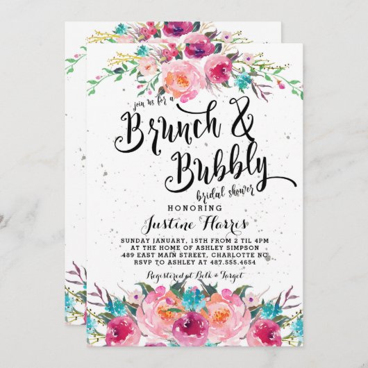 Brunch and bubbly Bridal Shower Invitation Kaart (Voorkant / Achterkant)