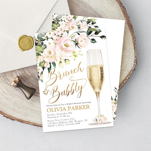Brunch and Bubely Shower Invitation Gold Kaart