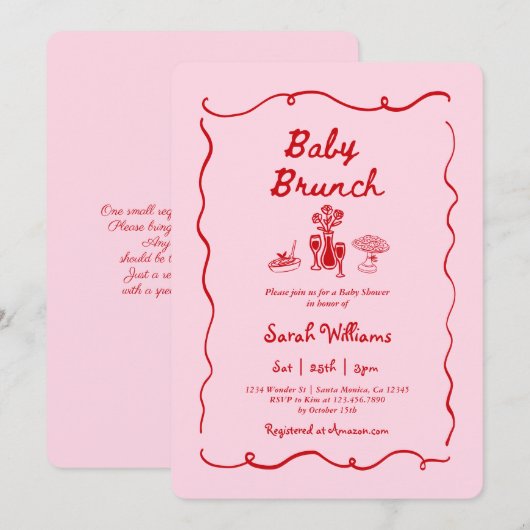 Brunch Baby Shower Girl Invitation Kaart (Voorkant / Achterkant)