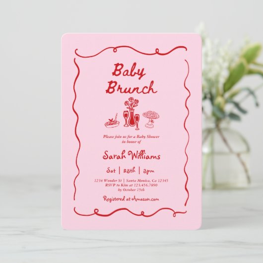 Brunch Baby Shower Girl Invitation Kaart (Staand voorkant)