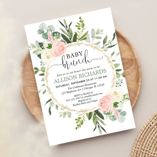 Brunch baby shower meisje, Eucalyptus roze goud Kaart
