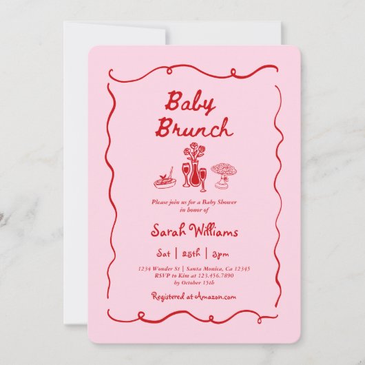 Brunch baby shower meisjes uitnodiging (Voorkant)