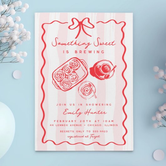 Brunch Baby shower Snoepjes Koffieboog Roze Doodle Kaart