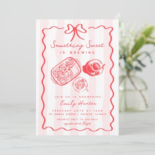 Brunch Baby shower Snoepjes Koffieboog Roze Doodle Kaart (Staand voorkant)