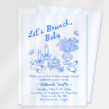 Brunch Baby Shower Uitnodiging | Blauwe Strepen