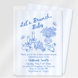 Brunch Baby Shower Uitnodiging | Blauwe Strepen