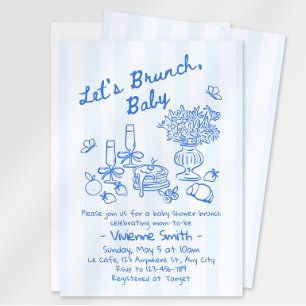 Brunch Baby Shower Uitnodiging   Blauwe Strepen