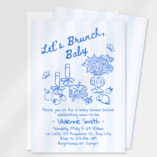Brunch Baby Shower Uitnodiging | Blauwe Strepen