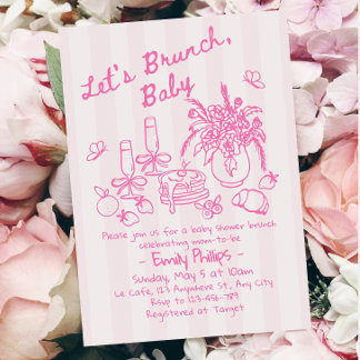 Brunch Baby Shower Uitnodiging | Roze Strepen
