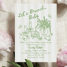 Brunch Baby Shower Uitnodiging | Saliegroen Strepe