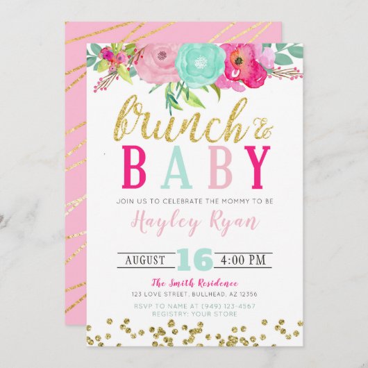 Brunch & Baby Summer Flowers Boho Gold Glitter Kaart (Voorkant / Achterkant)